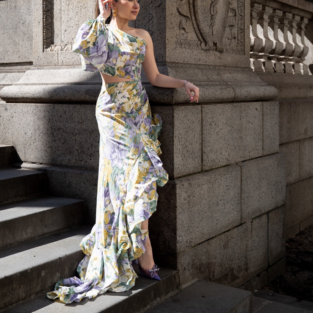 Asymmetrical Tropics Maxi Dress in Lavender & Multicolor from Bronx and Banco - Picture 3 of 16